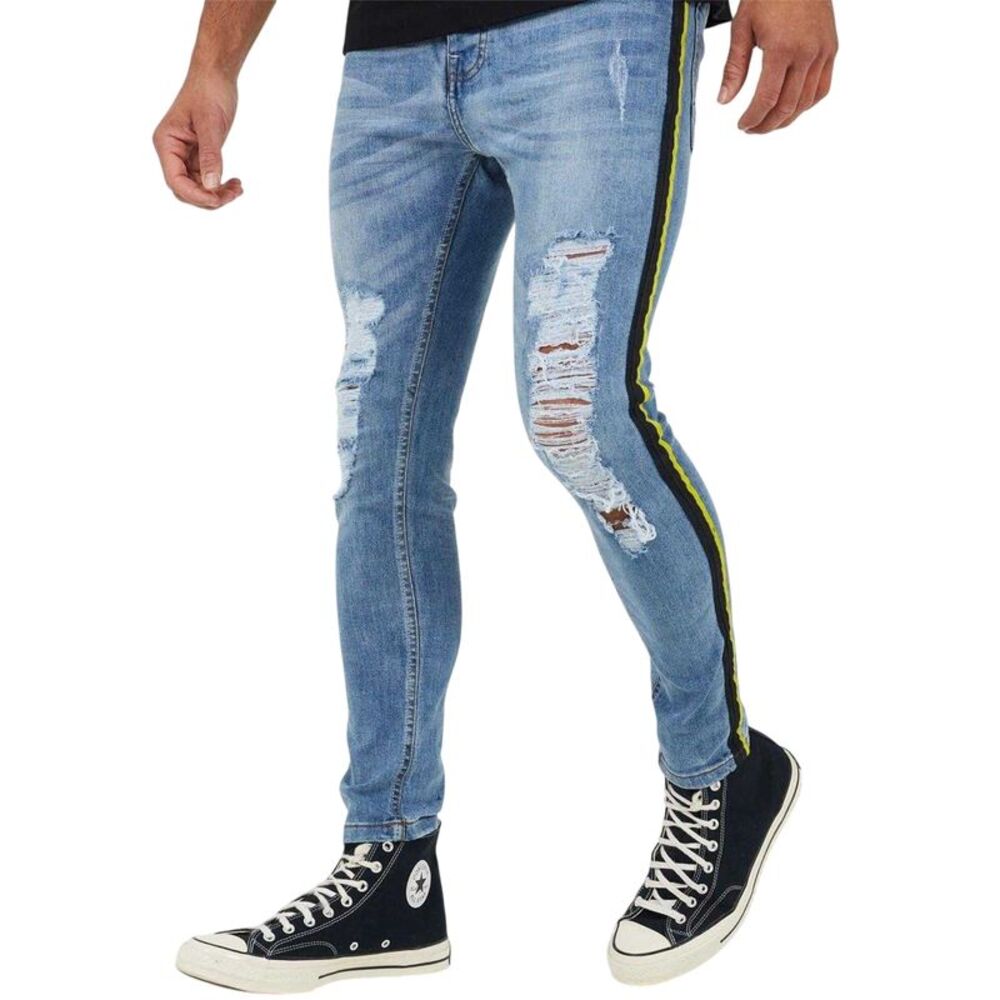 Brave Soul Mens Denim Distressed Taped Jeans / Blue